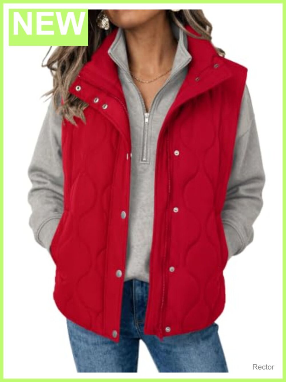 Women's Oversized Quilted Puffer Vest Stand Collar Zip-Up Sleeveless